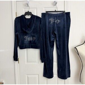 Juicy Couture Regal Blue Velour Tracksuit Set NWT XL Back Logo